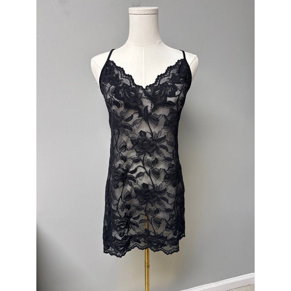 Victoria's Secret Camisole Women M‎ Black Lace Sheer Mesh Strappy Lingerie Goth